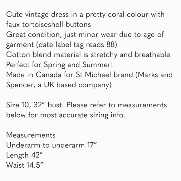 Vintage Coral Faux Button Up Sleeveless Dress - Picture 6 of 6